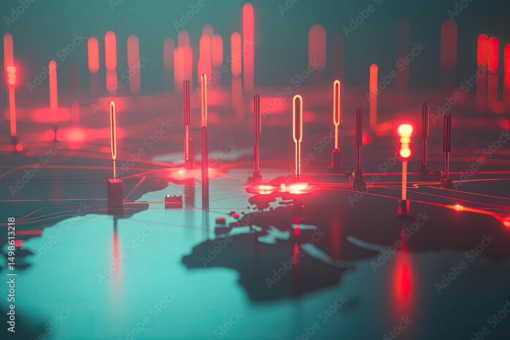 Poster global network illuminated map