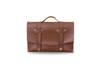 Stylish Brown Leather Briefcase isolated on white