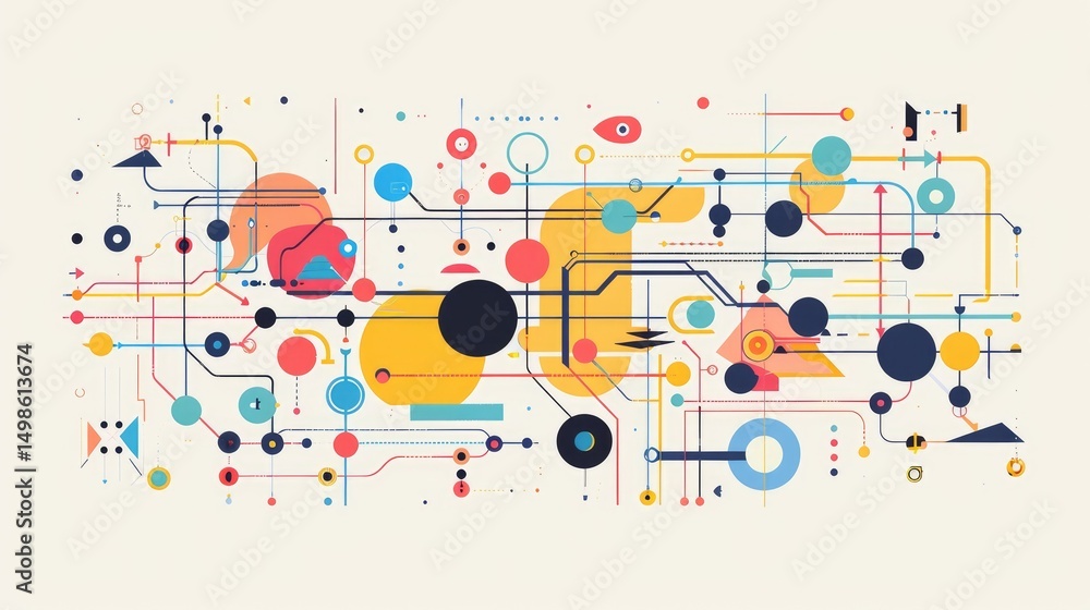 Poster vibrant abstract flowchart design ideal for data visualization projects. this graphic features intri