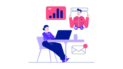 Woman on a video call with a man, suitable for illustrating remote work, online communication, virtual meetings, and relationships.