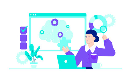 Person using laptop with brain on screen, perfect for concepts like creativity, technology, artificial intelligence, education, and innovation.