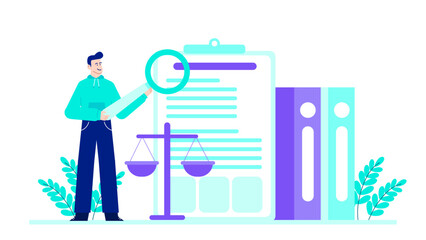 Ideal for legal, business, and finance concepts. Concept of analyzing legal contracts, fine print, and legality. Suitable for presentations, websites, articles.