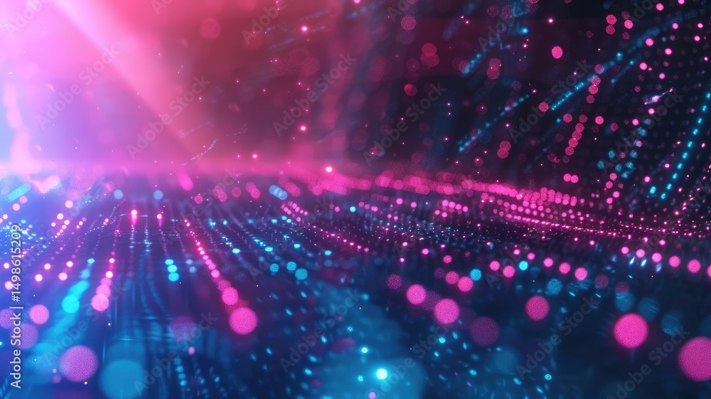 Poster abstract picture micro light sparkling particle represent data flow vivid flowing wave with high tec