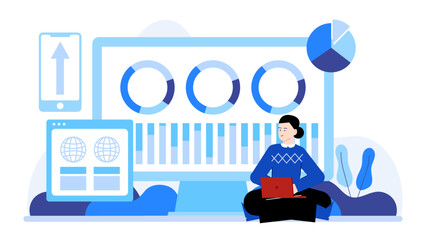 Person working on laptop with graphs suitable for business presentations, financial reports, data analysis, digital marketing, online learning, remote work.