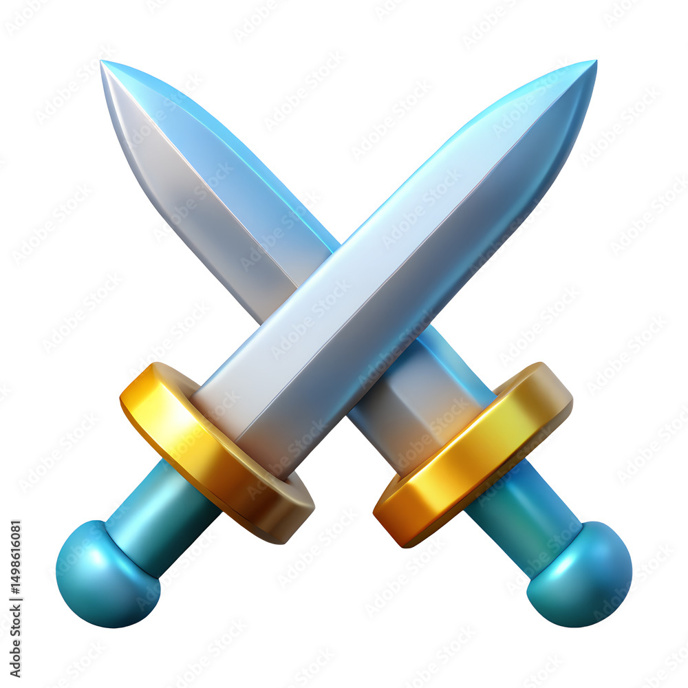 Poster crossed swords 3d render isolated on transparent background