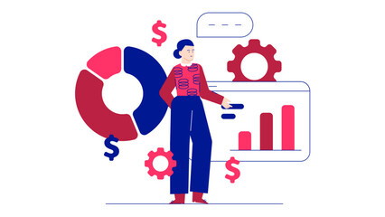 Woman presenting financial chart, suitable for business presentations, financial reports, investment articles, and economic analysis content.