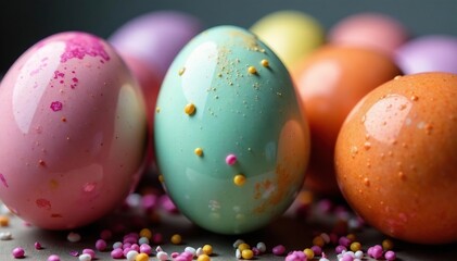 Close-up of contaminated Easter eggs, showing visible bacterial growth , illness, microbial growth