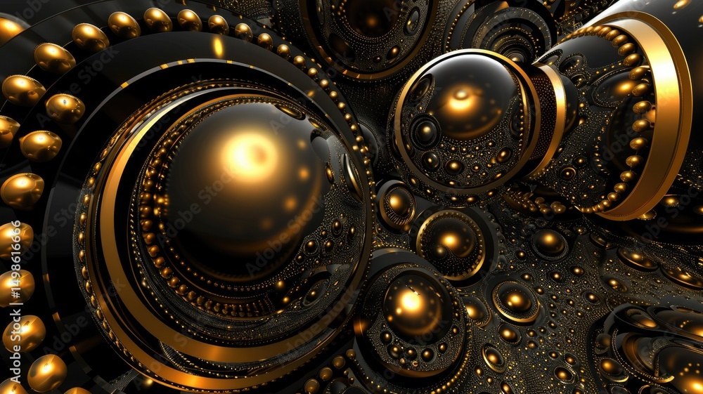 Poster abstract black and gold color light in circle shapes scatter around express colorful design. round f