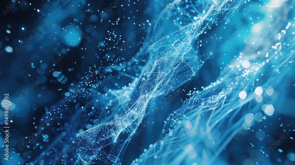 Poster wonderful picture of colorful light sparkling particles scattered become structure of space, create 