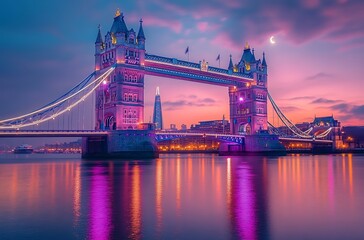 Obraz premium Tower bridge london at dusk pink sky cityscape