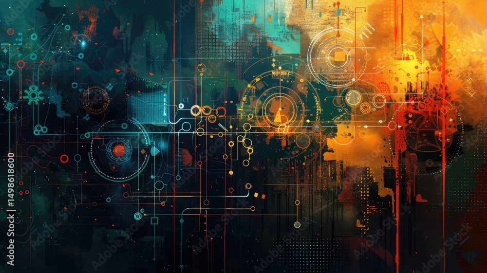 Poster discover a vibrant abstract digital artwork featuring dynamic elements and a captivating play of col
