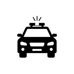 Black Silhouette Police Car Front View Icon on White Background