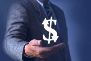 Businessman showing dollar sign, Business currency exchange service concept