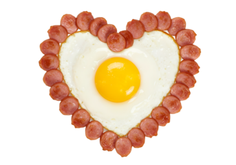 heart shaped breakfast made with sausage and a fried egg isolated on transparent background Generative Ai.	
