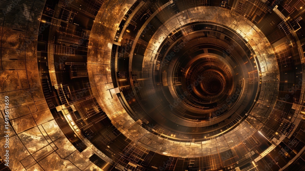 Poster a stunning abstract circular animation showcasing a dynamic design in golden hues. perfect for backg