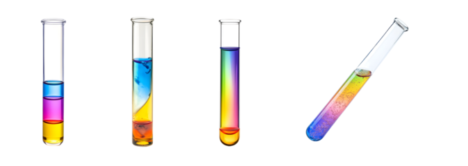 set of Colorful liquids in laboratory test tubes isolated on transparent background