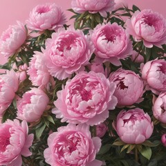 Dense cluster of pink peonies, soft pink backdrop,  close-up,  pastel,  floral design