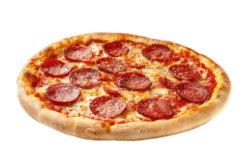 Delicious pepperoni pizza with melted cheese on a crispy crust, cut out