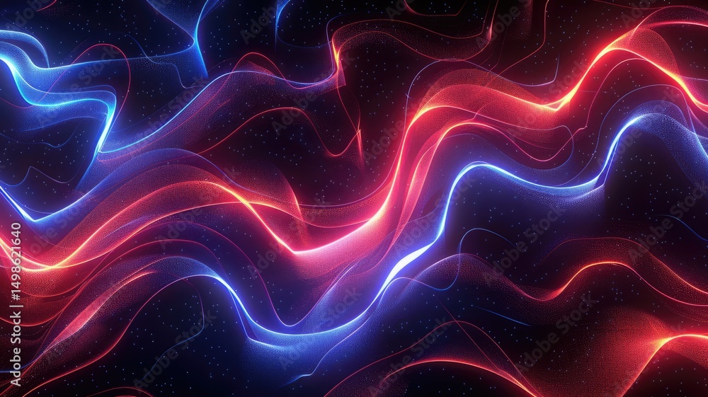Aufkleber picture of sparkling red ray and blue line light striking and scattered across a space background, c