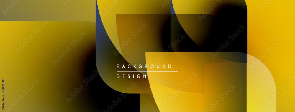 Poster Abstract golden layers create dynamic composition. Smooth gradients, modern design, minimalist aesthetic. Background features text elements.