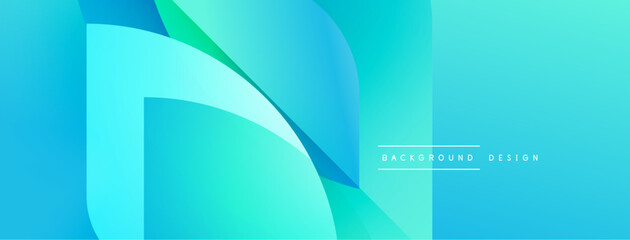 Abstract gradient shapes create dynamic composition. Turquoise, teal hues blend smoothly. Modern design feels fresh, clean.