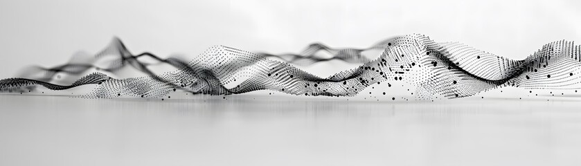 Abstract design of black lines and dots on a white background.