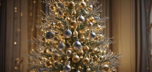 Ornate tree, gold & silver ornaments, twinkling lights,  sparkle,  silver