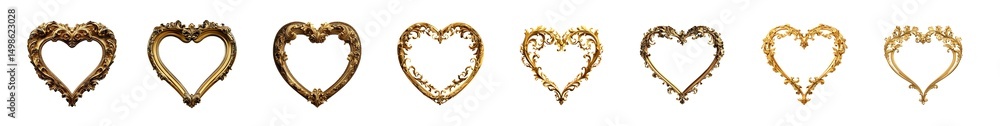 Poster set of decorative heart-shaped frames in a row. isolated on transparent background