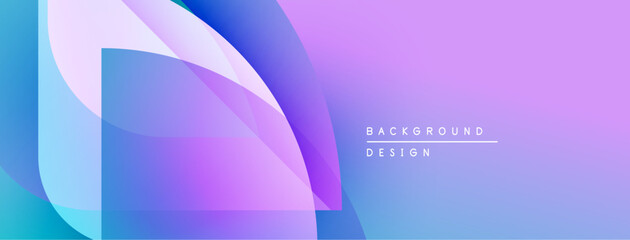 Abstract gradients blend, creating dynamic visual effect. Soft curves overlap, forming modern background design. Purple, blue hues dominate composition.