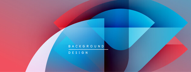 Abstract geometric shapes overlap. Vibrant colors blend, creating dynamic background design. Modern aesthetic, smooth gradients present.