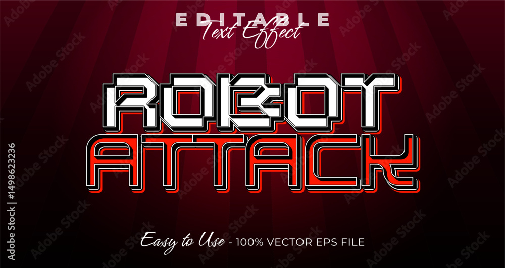 Aufkleber robot attack editable text effect, 3d typography in graphic styles