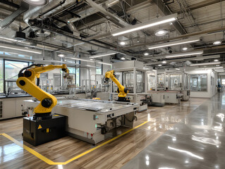 Fototapeta premium Advanced materials lab with robotic arms handling