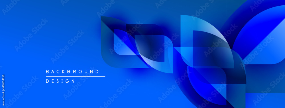 Poster abstract blue design features layered shapes, gradients, dynamic composition. modern aesthetic suita
