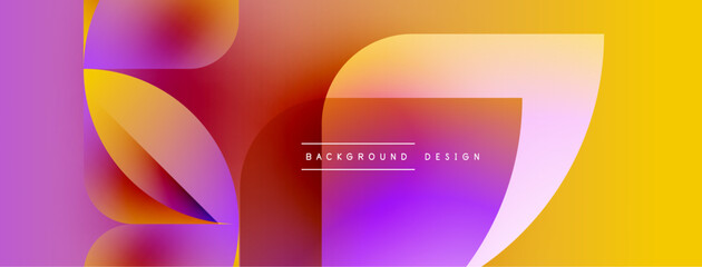 Abstract gradients create dynamic shapes. Vivid purple, orange, yellow hues blend seamlessly. Modern design element for backgrounds.
