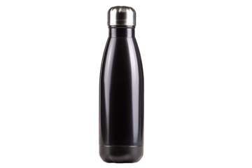 Sleek black stainless steel insulated water bottle with silver cap, cut out