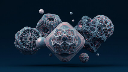 Abstract Geometric Structures in 3D – Futuristic Fractal Forms Digital Art