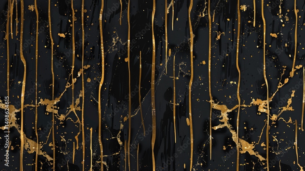 Aufkleber explore this abstract pattern featuring glitchy lines and golden splashes on a deep black background