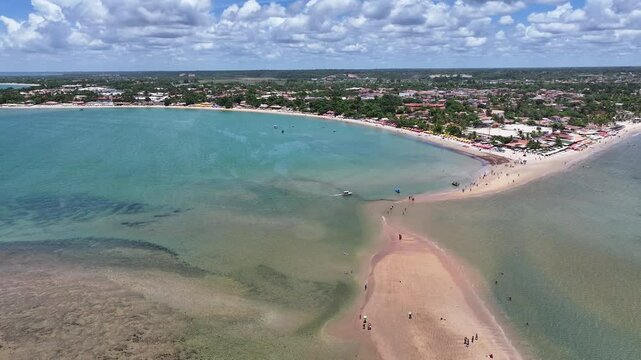 Coroa Vermelha Beach At Santa Cruz Cabralia Bahia Brazil. Bird Eye View Of A Amazing Coastal Beach In The Summer Holiday. Island Life Skyline Leisure Beautiful. Leisure Waterfront Shore.