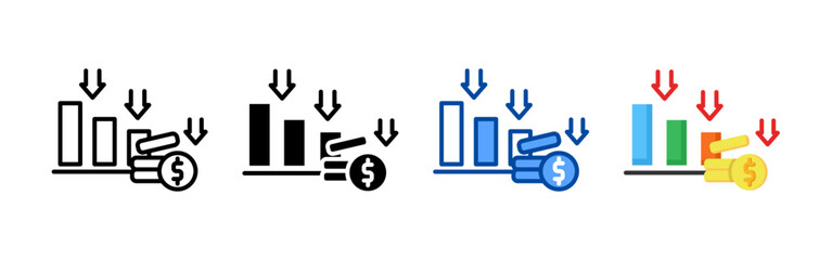 Reduce cost icon set bundle. Multi style icon collection perfect for websites, apps, and presentations. Simple vector icon collection