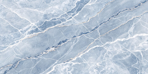 Pale blue marble with diagonal white veining and gold accents running through fracture lines