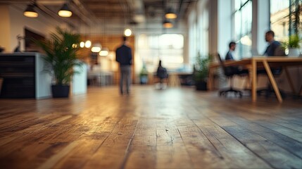 Blurred office environment with business professionals.