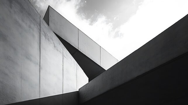 Abstract concrete architecture presents monochromatic study in geometric forms with sharp lines for modern urban design and minimalist artistic concept. - Powered by Adobe
