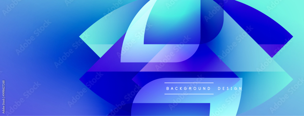 Poster Abstract blue gradients form dynamic shapes. Modern design suggests technology, innovation, fluidity. Background features text background, design.