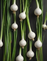 Fresh spring onions, vibrant green stems & bulbs, isolated ,  farm,  plant,  agriculture
