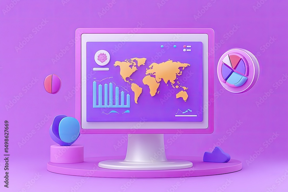 Poster Colorful 3D Monitor with Data Visualizations