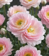 Delicate pink & white ranunculus blossoms, vibrant spring petals, close-up view , pretty, botany, ranunculus