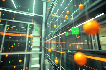 Futuristic server room, interconnected network