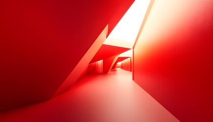 A vibrant, geometric interior design in shades of red.