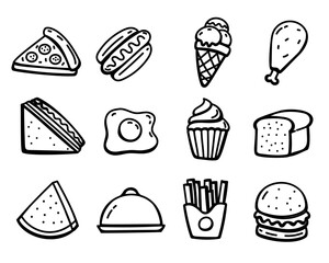 Foods vector collection with doodle style on a white background
