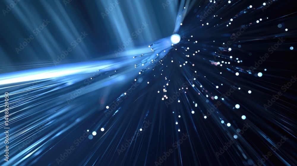 Poster abstract picture micro light sparkling particle represent data flow vivid flowing wave with high tec